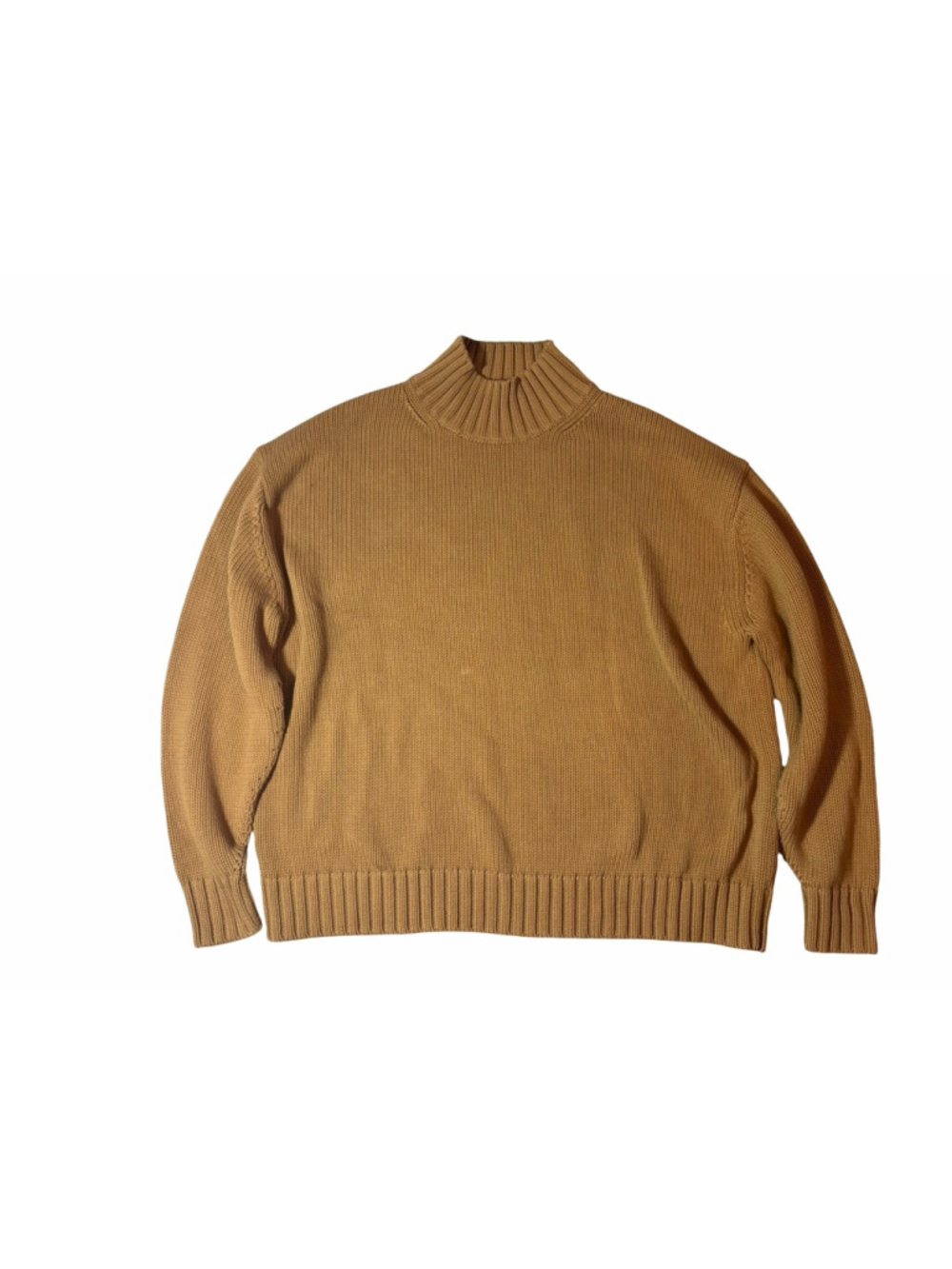 Slow Love 100% Cotton Chunky Knit Turtleneck Sweater Tan Minimalist L